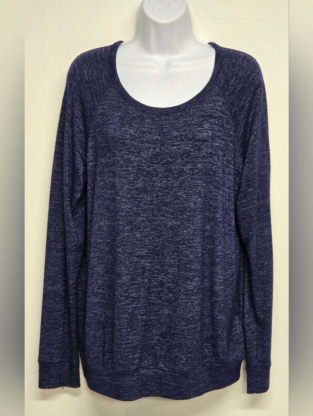 Buffalo David Bitton M Top Pullover Scoop Neck Long Sleeve Stretch Knit Blue